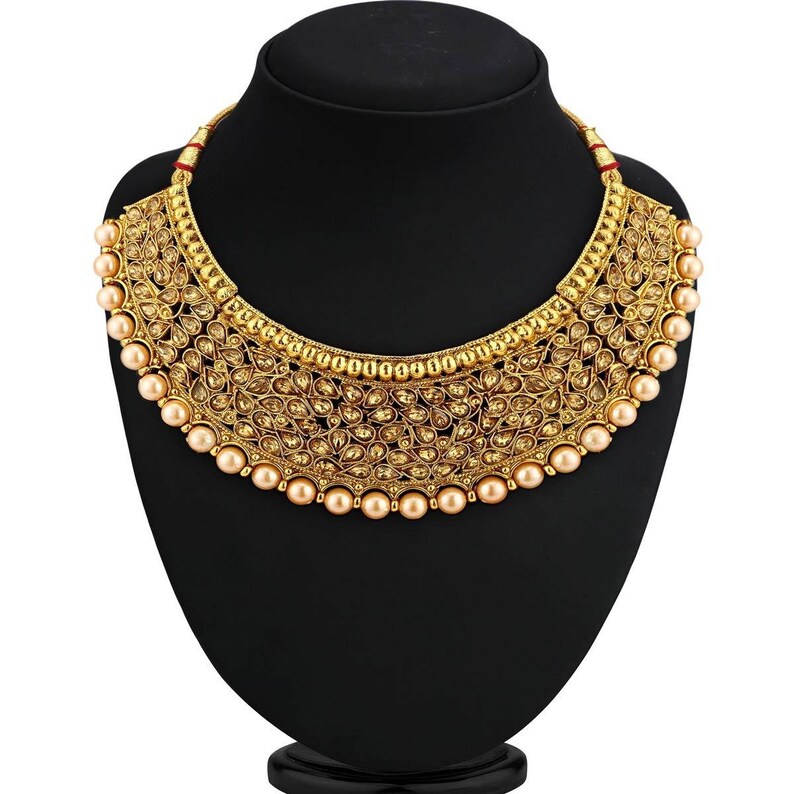 Modish Choker Gold Plated Necklace Set Set of 3 Bollywood Etsy