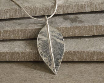 10 Year Anniversary Tin Leaf Necklace on Sterling Silver Chain. Tin Anniversary Jewellery. Crafted in Cornwall. 10th Wedding Anniversary.