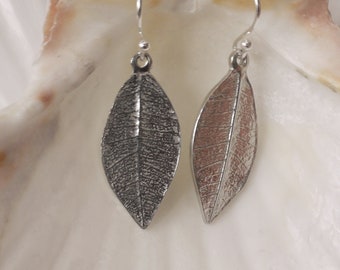 10 Year Anniversary Tin Leaf Earrings on Sterling Silver Ear Wires. Tin Jewellery. Crafted in Cornwall. 10th Wedding Anniversary.