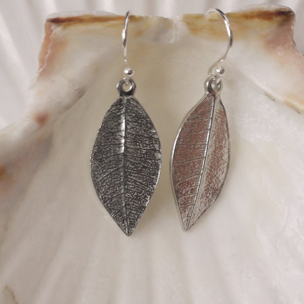 10 Year Anniversary Tin Leaf Earrings on Sterling Silver Ear Wires. Tin Jewellery. Crafted in Cornwall. 10th Wedding Anniversary.