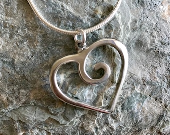 10th Anniversary Heart Swirl Necklace on Sterling Silver Chain.
