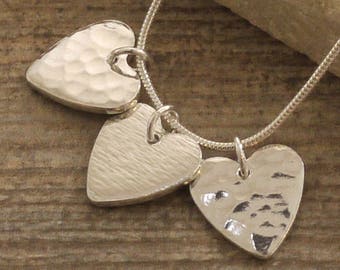 10th Anniversary Triple Tin Heart Necklace. Tin Wedding Anniversary Jewellery Gifts. Tenth Anniversary Jewelry. Celebrate 10 Years Married.