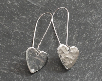 Hammered Tin Heart Earrings. 10th Anniversary Jewellery. Gift Boxed.