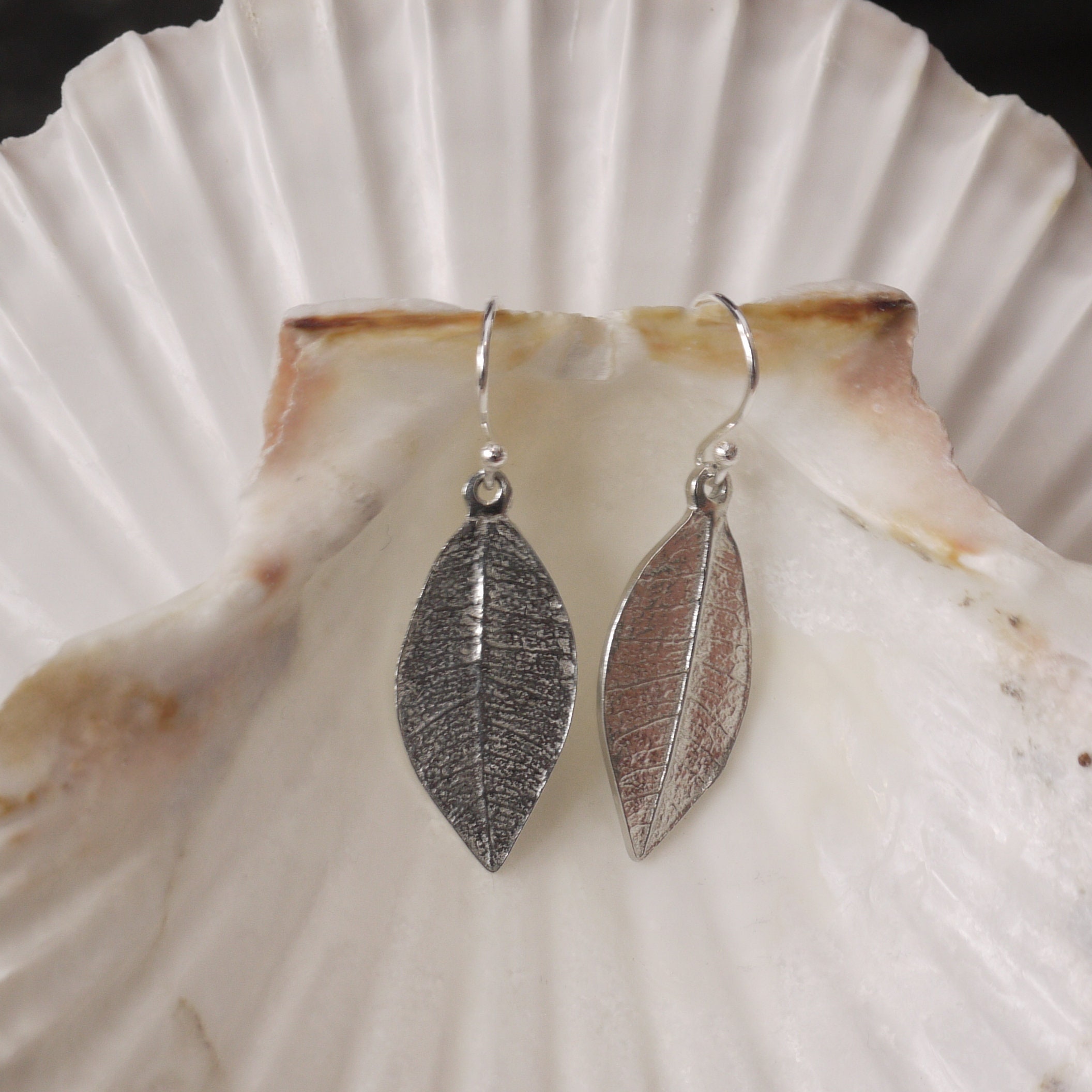 10 Year Anniversary Tin Leaf Earrings on Sterling Silver Ear Wires. Tin Jewellery. Crafted in Cornwall. 10th Wedding Anniversary.