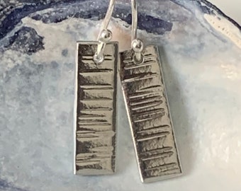 10th Anniversary Tin Geometric Bar Earrings. Sterling Silver Ear Wires.