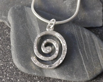 10 Year Anniversary Tin Spiral Necklace on Sterling Silver Chain. Tin Anniversary Jewellery. 10 Years Tin Jewelry. 10th Wedding Anniversary.