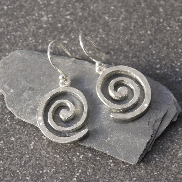 10th Anniversary Tin Spiral Earrings. Tin Jewellery. Designed & Crafted in Cornwall. 10 Year Wedding Anniversary. Ten Years Gift.