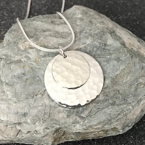 10 Year Anniversary Tin Double Disc Necklace on Sterling Silver Chain. Designed & Crafted in Cornwall. Tin Jewellery. Tenth Anniversary.