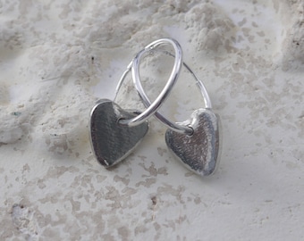 10th Anniversary Tin Heart Earrings on Hoops.