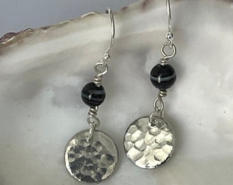 10 Year Anniversary Tin Disc Earrings with Agate bead.