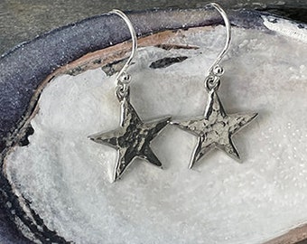 10th Anniversary Tin Silver Star Earrings. Sterling Silver Ear Wires. Gift Boxed.