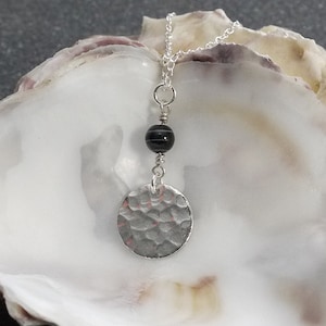 10 Year Anniversary Tin Disc Necklace with Agate on Sterling Silver Chain. Designed & Crafted in Cornwall. Tin Jewellery. Tenth Anniversary.