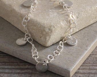 Hammered Tin Disc Charm Bracelet - Sterling Silver 10th Anniversary