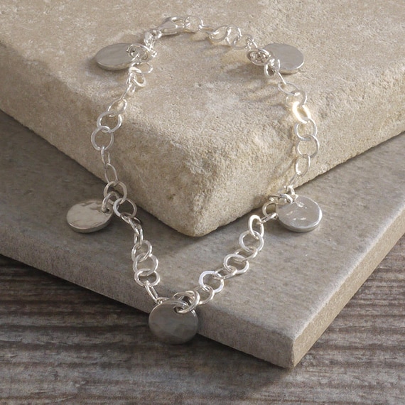 10 Year Anniversary Tin Disc Charms on Sterling Silver Bracelet