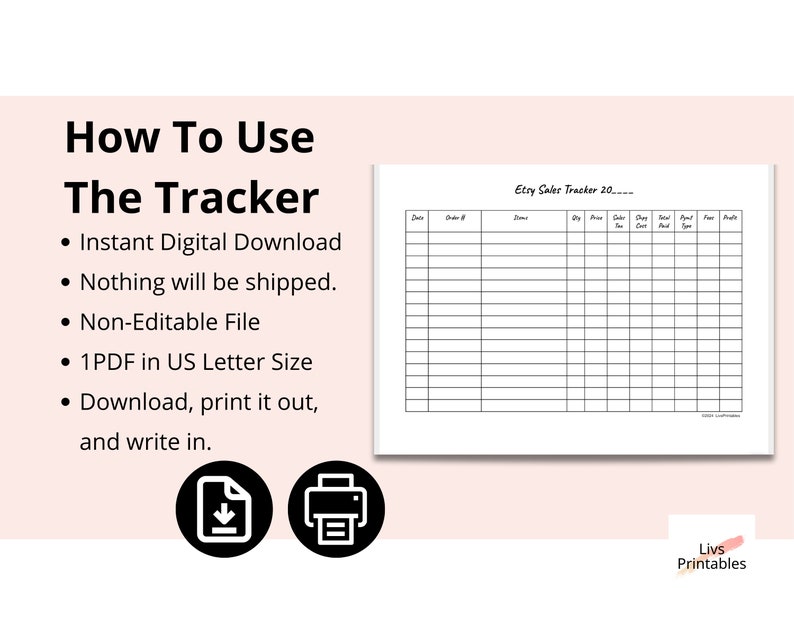 Etsy Sales Tracker, Order Tracker, Pdf Download, Etsy Shop Planner ...