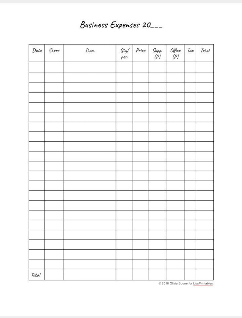 Business Expenses Pdf Printable Planner Printable Instant - Etsy