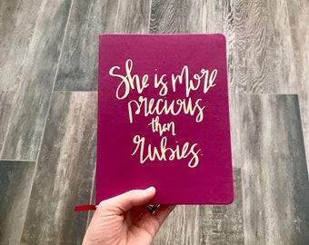 Hand lettered journal, prayer journal, Christian journal, Christian gifts, Christian gifts for women, She is more precious than rubies