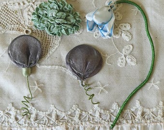 Vintage Lot 4 Handmade RIBBONWORK Flowers Trim Pieces Ribbon Flowers Rosette