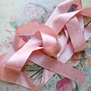 Beautiful PINK FLORAL Satin Ribbon Tiny Pink Roses Printed both sides Millinery Ribbon Lovely Shade of Dusty Pink Finished Edges 1 3/8" Wide