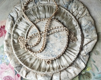 Antique Victorian light Blue WATERED SILK & Floral BROCADE w Flower Baskets Reticule Bag Purse Twisted Rope Trim and Handle Wedding As Is