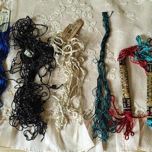 Lot Antique Richardson's Rope Grecian SILK Embroidery Floss Blue Teal Turquoise Cream Black Deep Red JP Coats Vintage Old Paper Labels