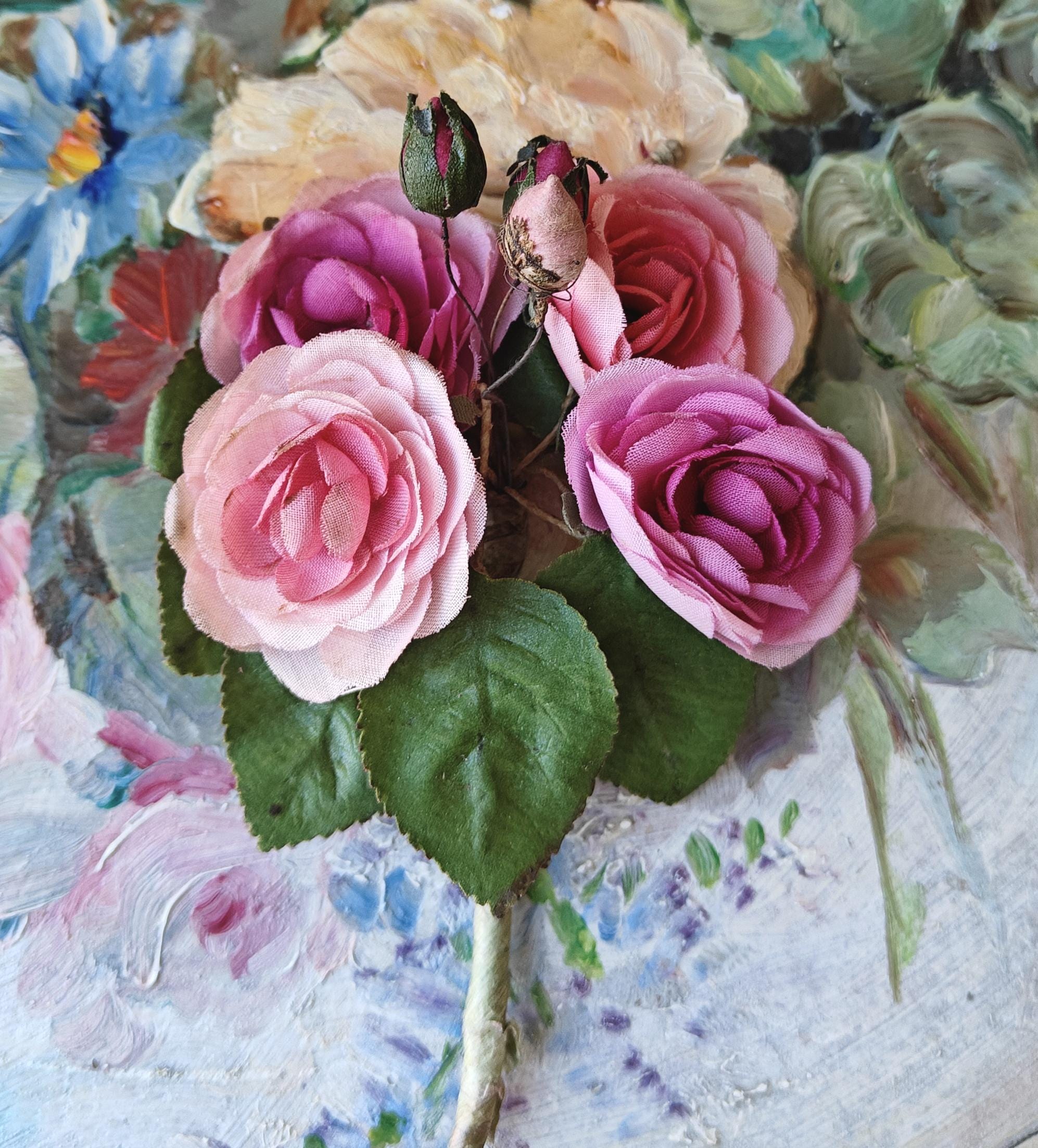 Exceptional Antique Millinery ENGLISH ROSES Pink Tones W ROSEBUDS Thick ...