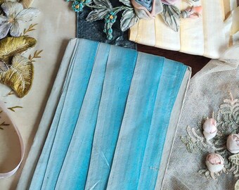 Antique All SILK French OMBRE Millinery RIBBON Turquoise Blue Great for Ribbonwork or Embroidery 5/8" Wide by the Yard New Old Stock Vintage