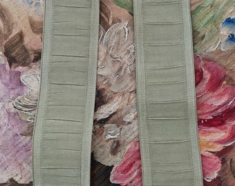 Sage Green Ruched Ribbon Trim Wide Finished Edges 1 9/16&quot; Wide X 1 YD Lovely Vintage Shade Nice Thick & Stiff