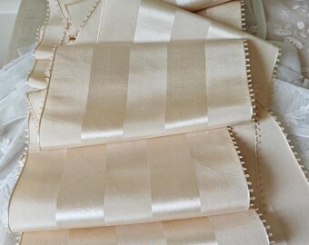 Antique FRENCH Gorgeous Victorian Wide SILK Cream Ribbon Satin Bands Picot Edge Wedding SASH 8&quot; Wide X the Yard Made in France Last Length