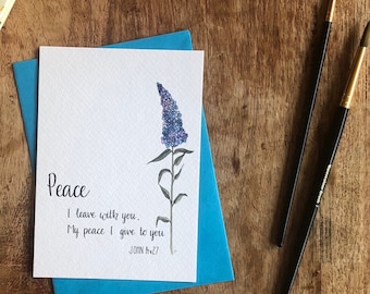 John 14 Hand lettered Christian card, Peace I leave with you