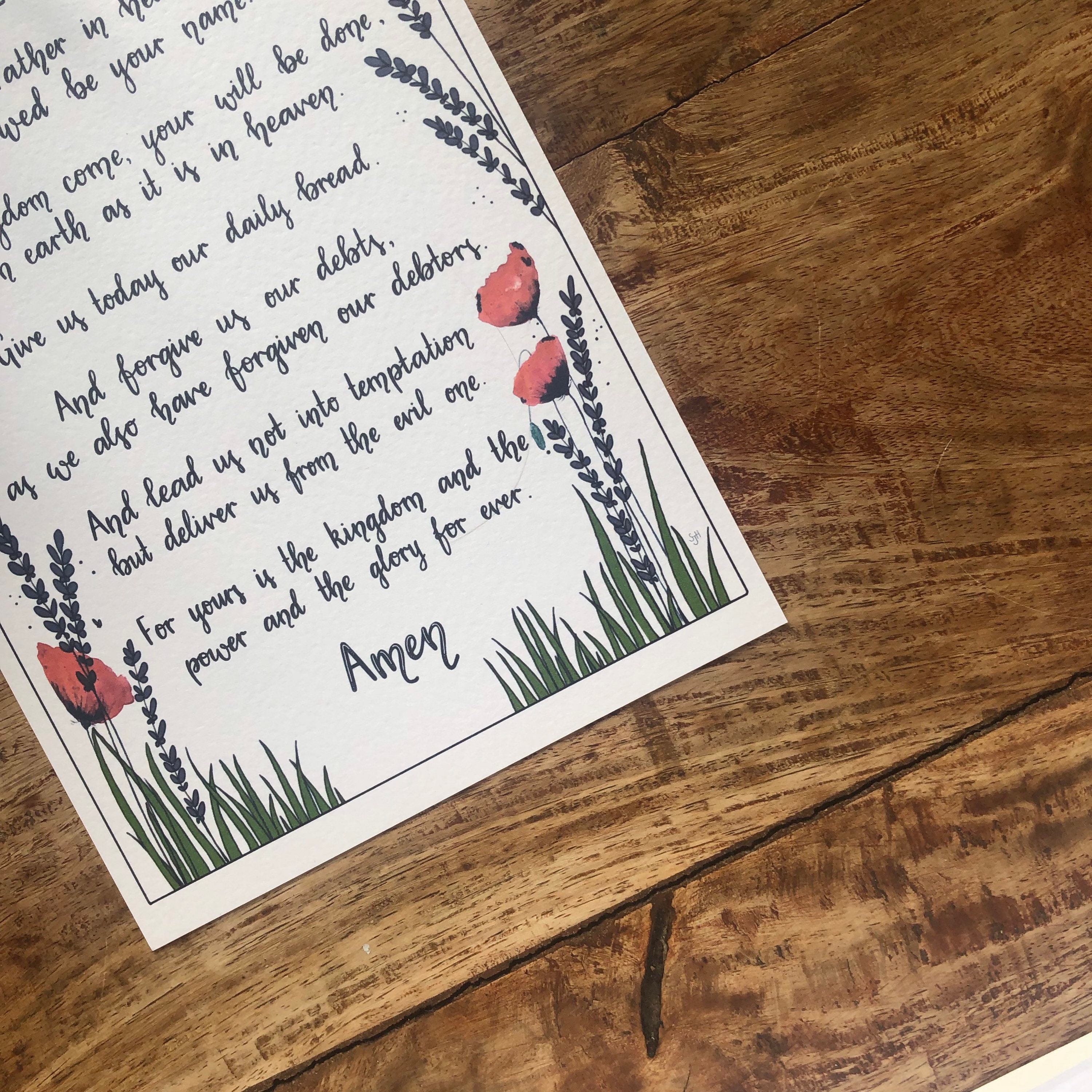 The Lord's Prayer. Hand Lettered Print of This Beautiful Prayer With a ...