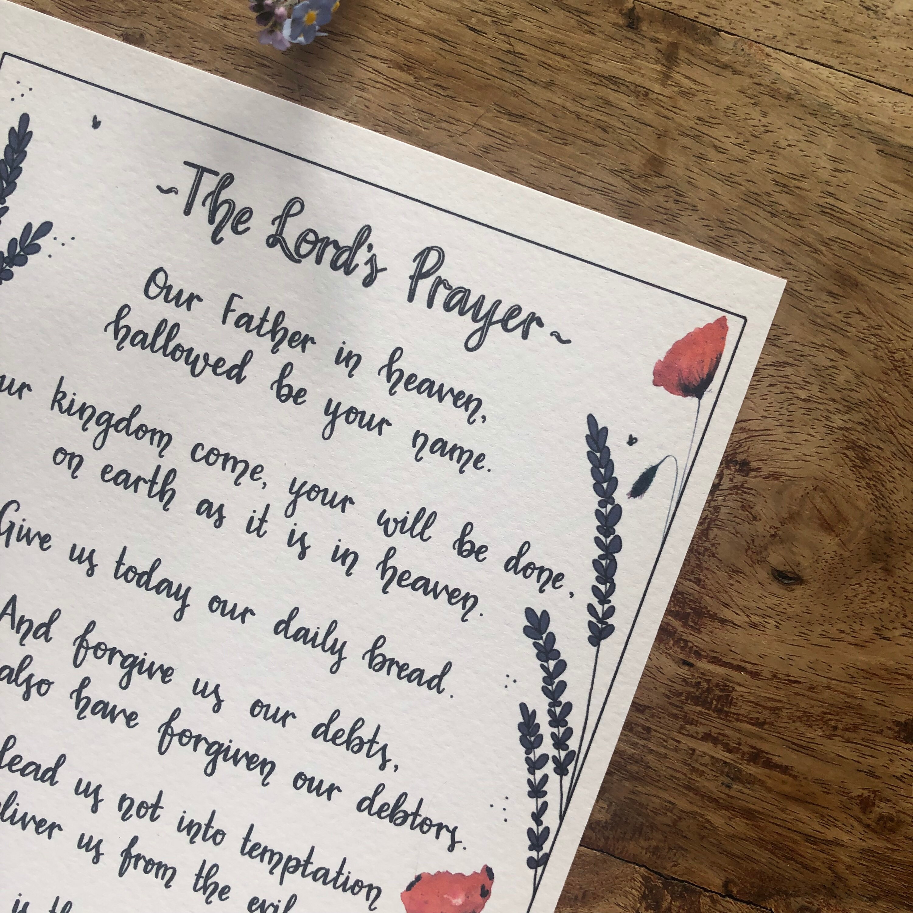 The Lord's Prayer. Hand Lettered Print of This Beautiful Prayer With a ...