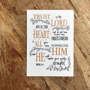 Trust in the Lord with all your heart. Proverbs 3:5-6. Bible verse print. Scripture wall art. Christian gift idea.