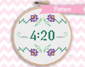 4:20 Cross Stitch Digital PDF Mini Pattern, April 20, 420, pot