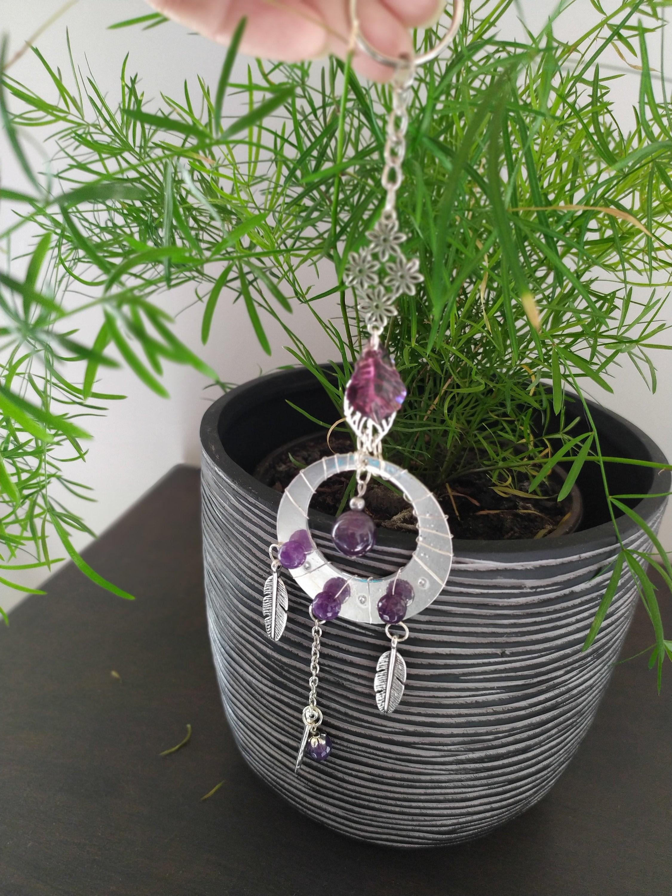 Décoration Murale Attrape Rêve Améthyste Witch Pagan Ésotérique Sorcière