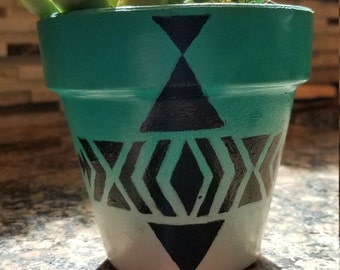colorful hand painted terracotta flower pot