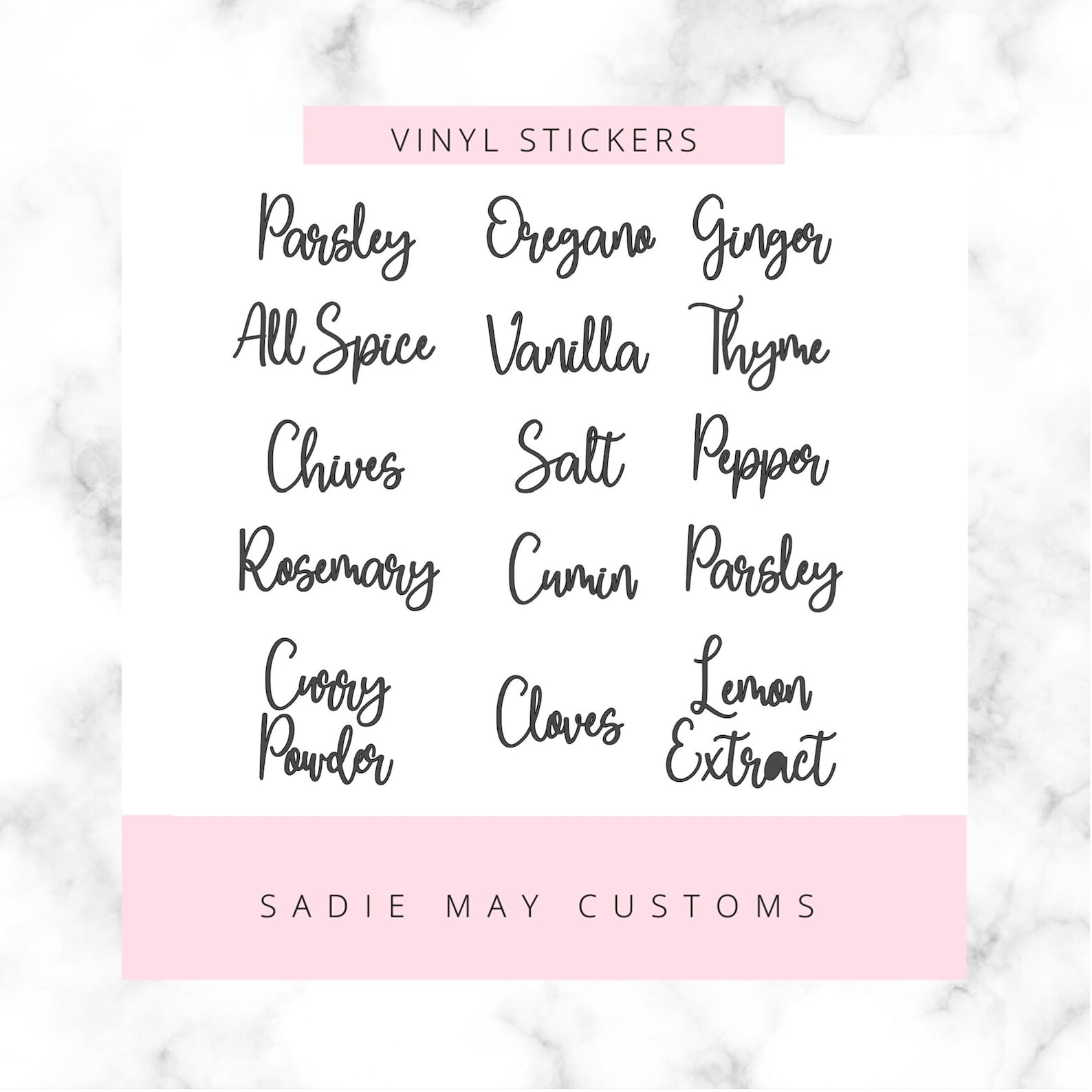 Spice Labels | Colored Vinyl Spice Decals | Custom Kitchen | Font ...