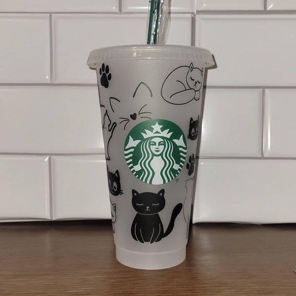 Cat Collage | Holographic Tumbler | Starbucks Cold Cup | Cat lovers gift | Paw Print | Handmade | Personalized