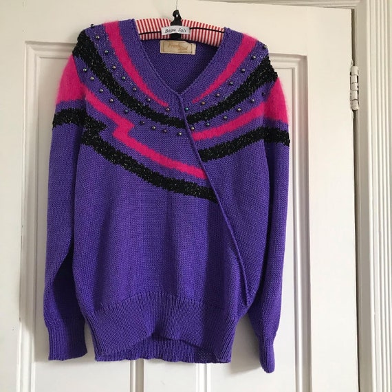 Frank Saul amazing vintage, beaded jumper. Purple… - image 3