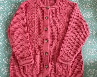 Daxon cable knit vintage knitted cardigan.pink. Spring summer 10/12/14/16