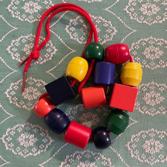 Wooden, colourful beaded necklace. Kids. Chunky b… - image 1