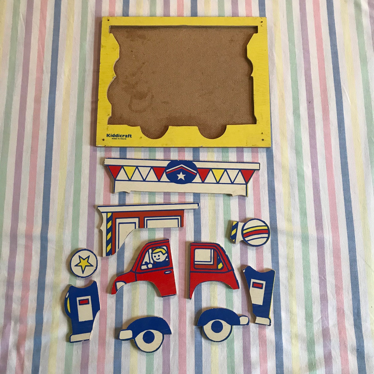 Kiddicraft Wooden Vintage Garage Puzzle. Yellow.vehicle Etsy