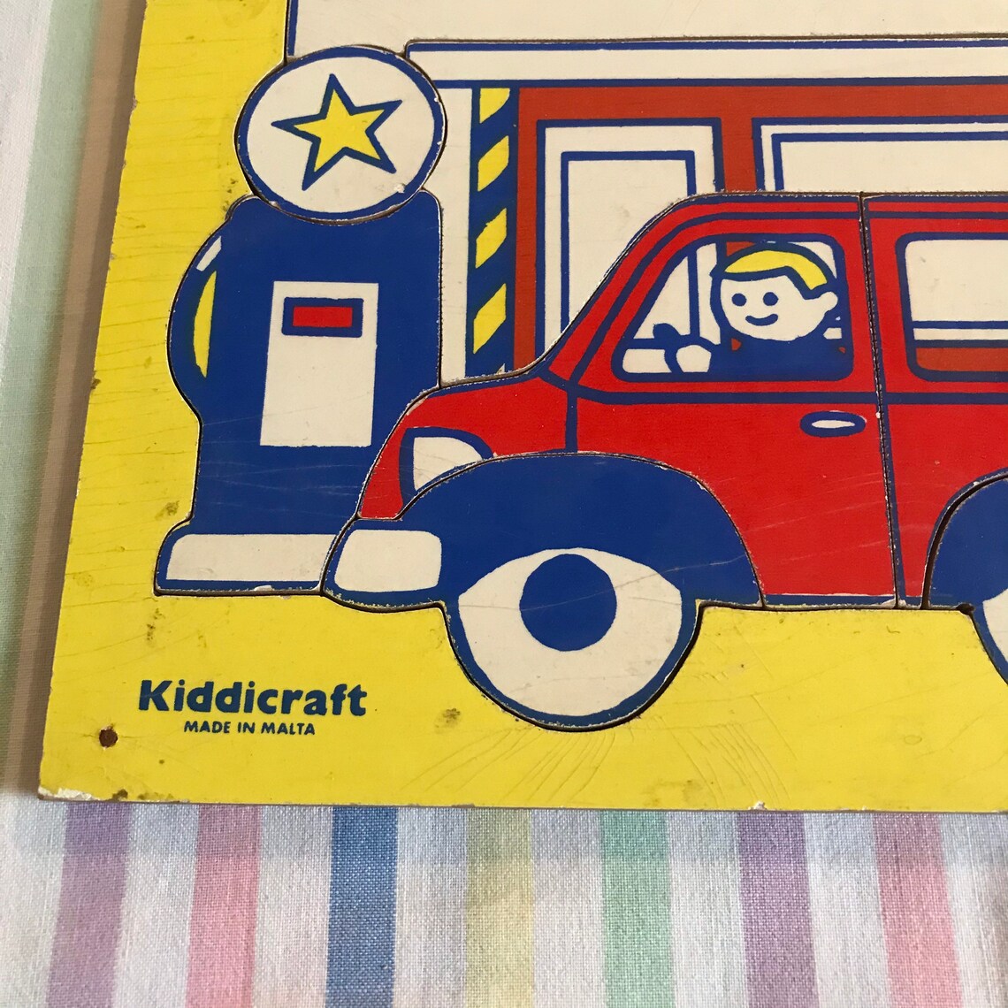 Kiddicraft Wooden Vintage Garage Puzzle. Yellow.vehicle Etsy