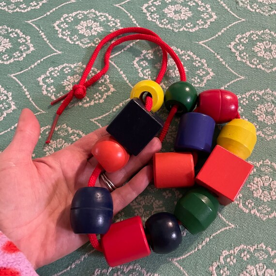 Wooden, colourful beaded necklace. Kids. Chunky b… - image 2
