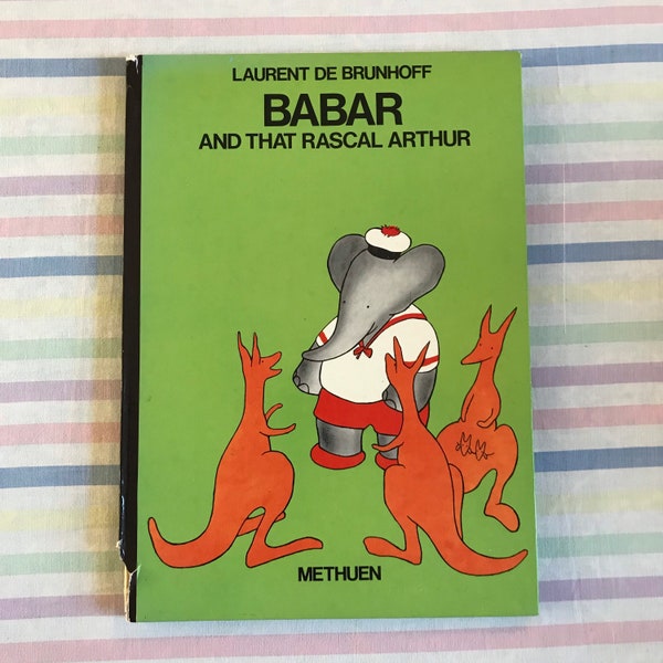 Babar and the Rascal Arthur hardback book. Jean De Brunhoff. Babar Elephant. Kangaroo. animal illustration.