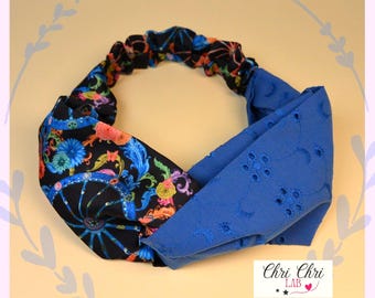 Sicilian-style satin and Sangallo cotton headband. Women's headband with elastic.