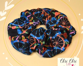 XL satin scrunchie with a Sicilian-inspired pattern. Large hair tie.