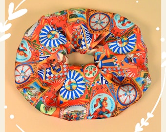 XL silk scrunchie with a Sicilian-inspired pattern. Large hair tie.