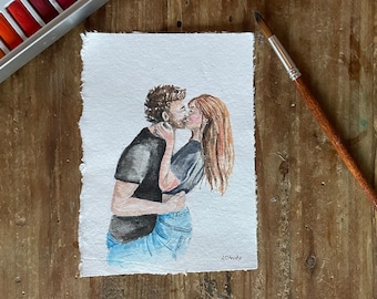 Hand Painted Watercolor Couples Portrait