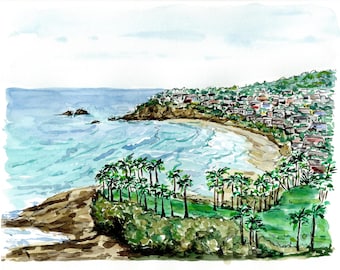 Laguna Beach Watercolor Painting, Coastal Print (Digital File)